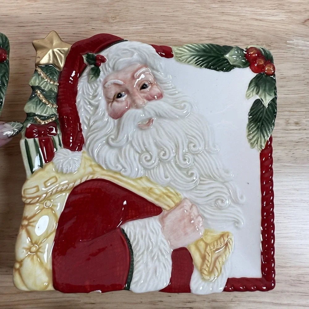 Fitz & Floyd • One Look And You Know • NIGHT BEFORE CHRISTMAS Santa Plate Set 4